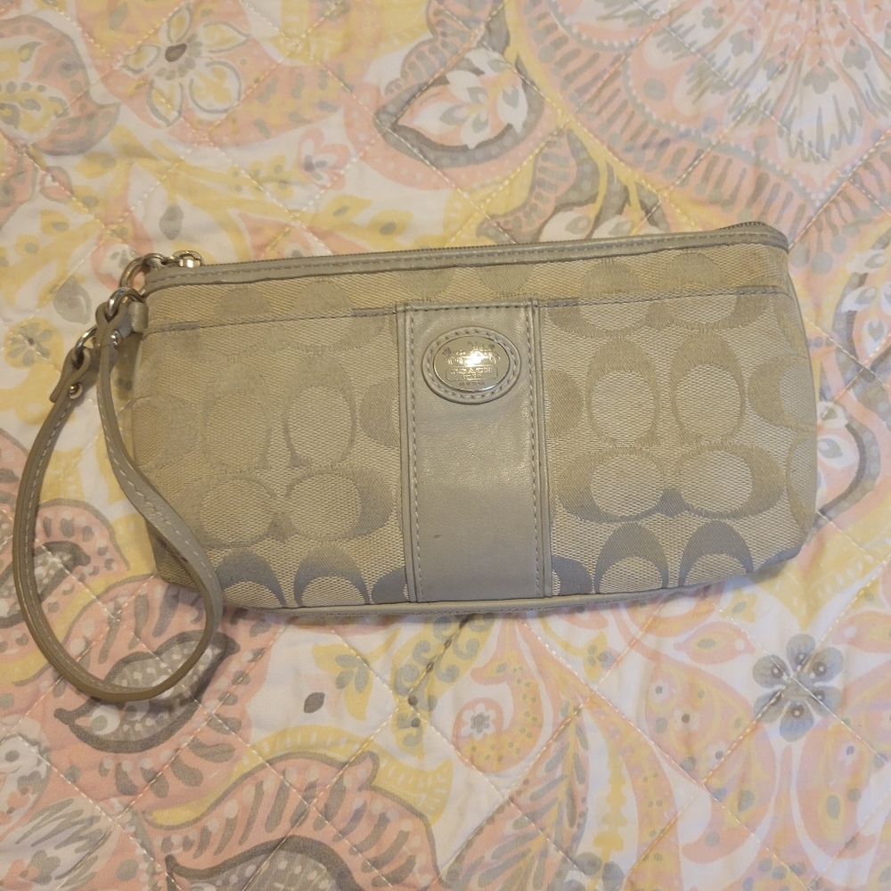 Gray COACH wristlet